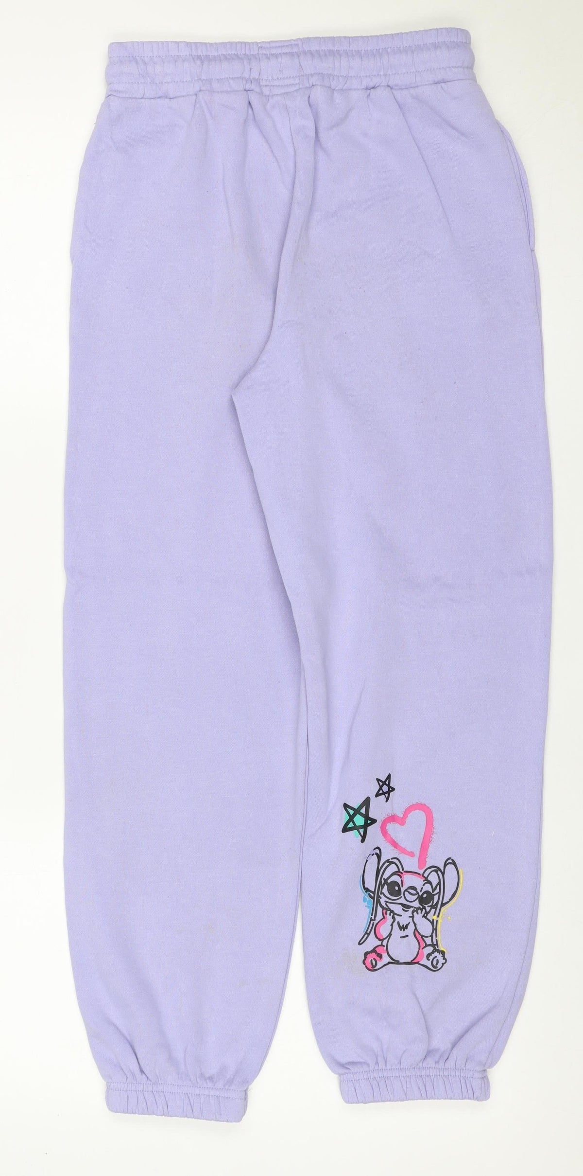 Close-up detail of Primark Disney Stitch girls’ purple sweatpants 11-12 years jogger