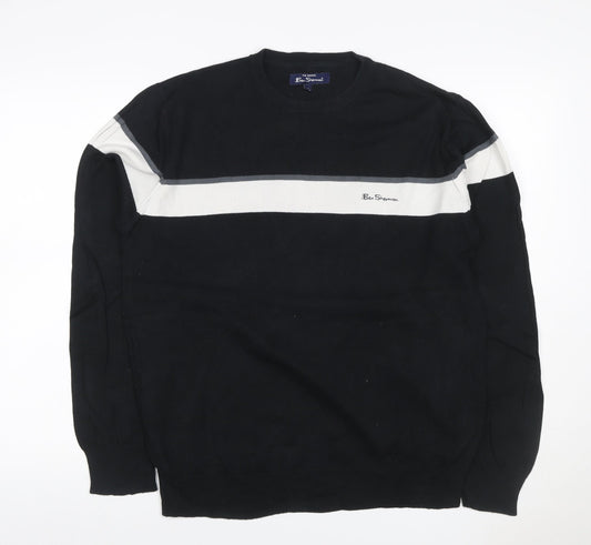 Ben Sherman Men's Black M Cotton Striped Crew Neck Pullover Jumper