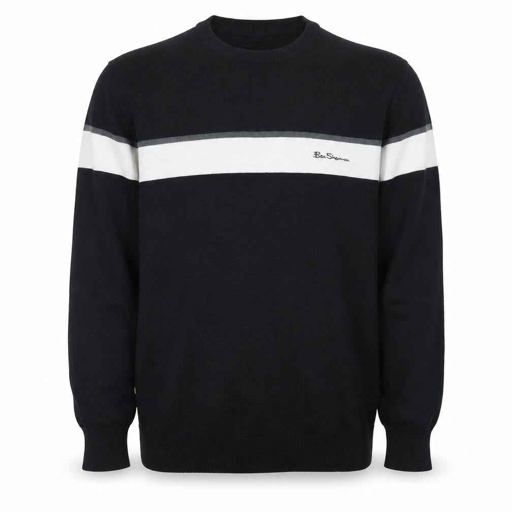 Ben Sherman Men's Black M Cotton Striped Crew Neck Pullover Jumper