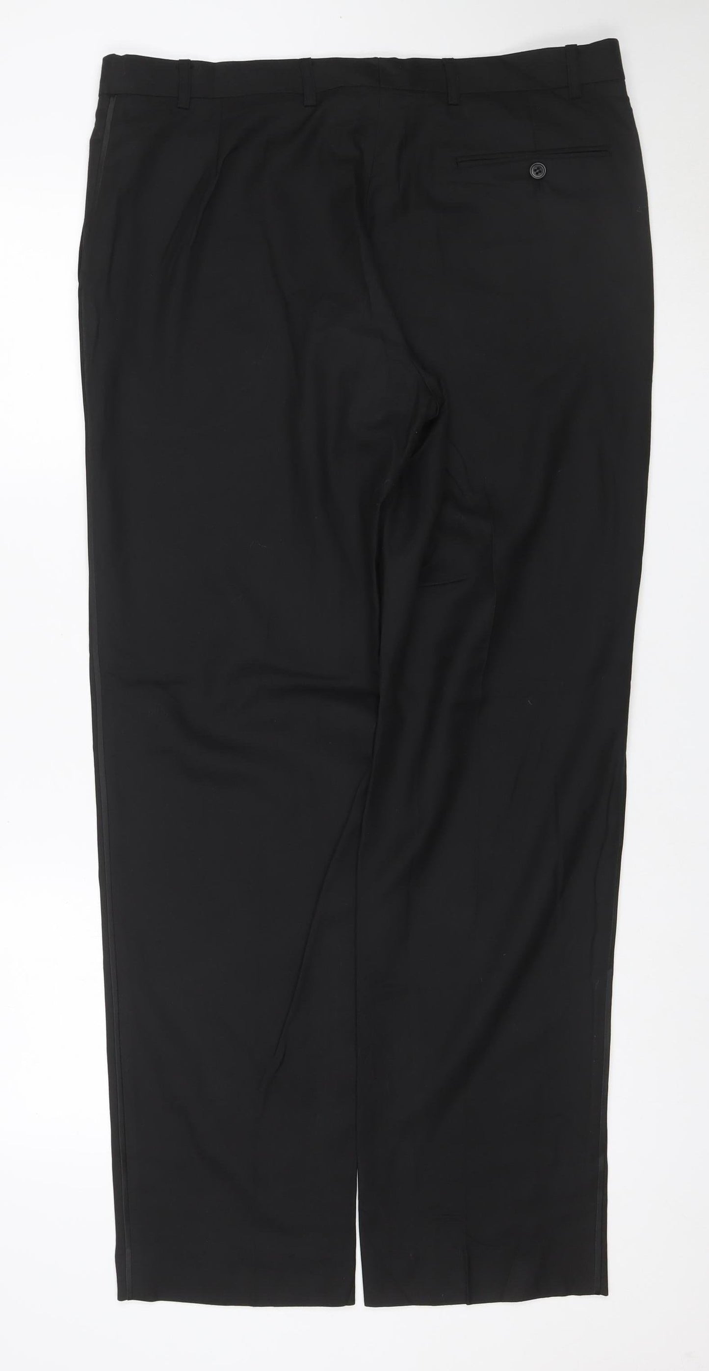 Marks and Spencer Men Black 36 33 Flat Front Straight Dress Trousers