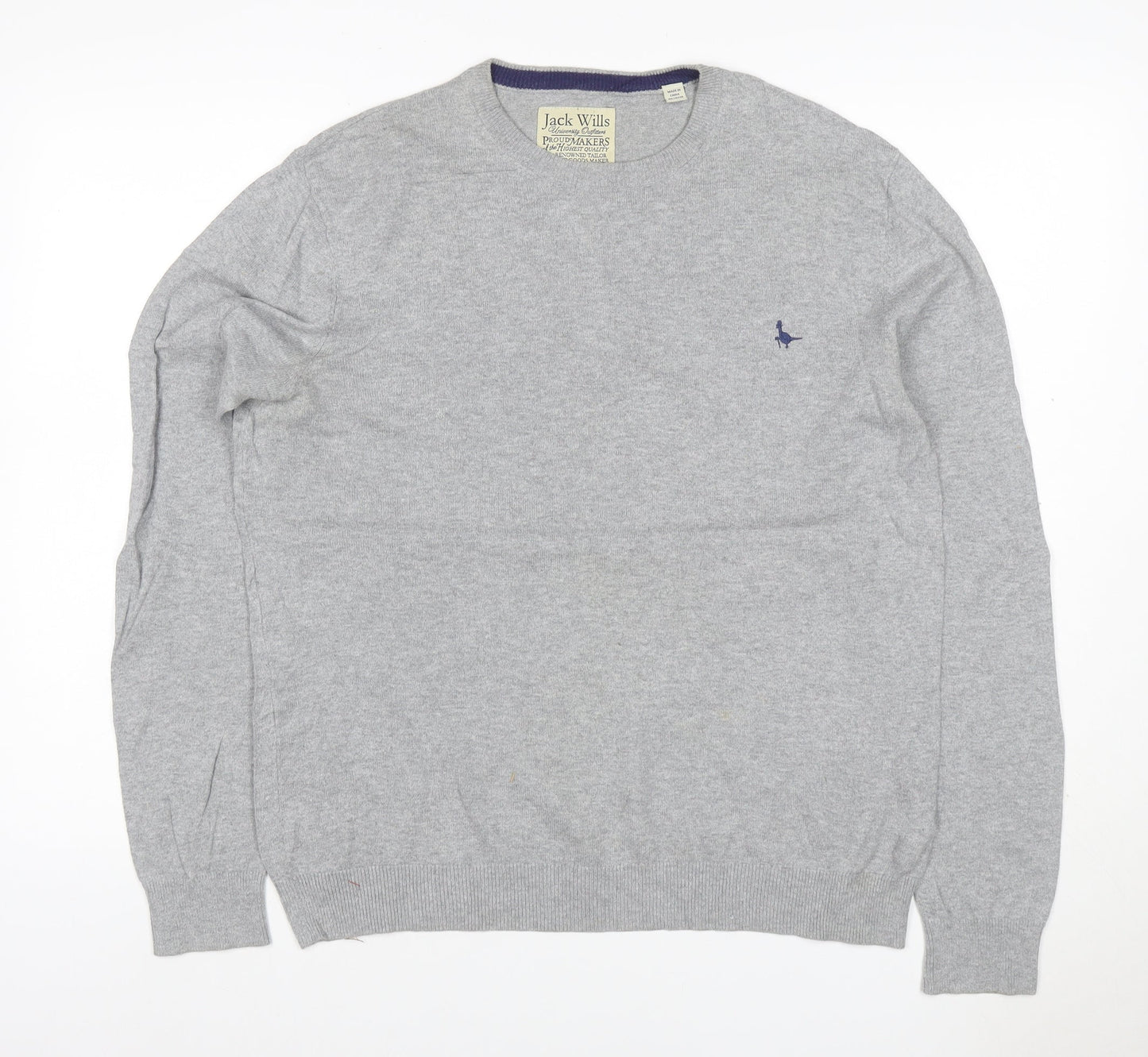 Jack Wills Men's Grey S Cotton Cashmere Crew Neck Logo Jumper