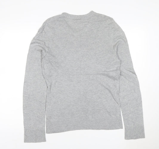 Hollister Men’s Grey V-Neck Logo Knit Pullover Jumper Size L