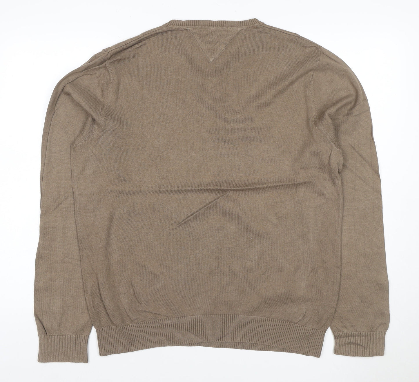 Tommy Hilfiger Men’s Beige L Cotton V-Neck Logo Pullover Jumper