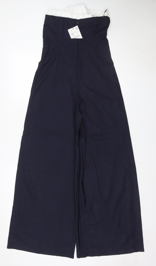 Zara Women’s Navy Blue UK 6 High Waist Wide Leg Trousers New