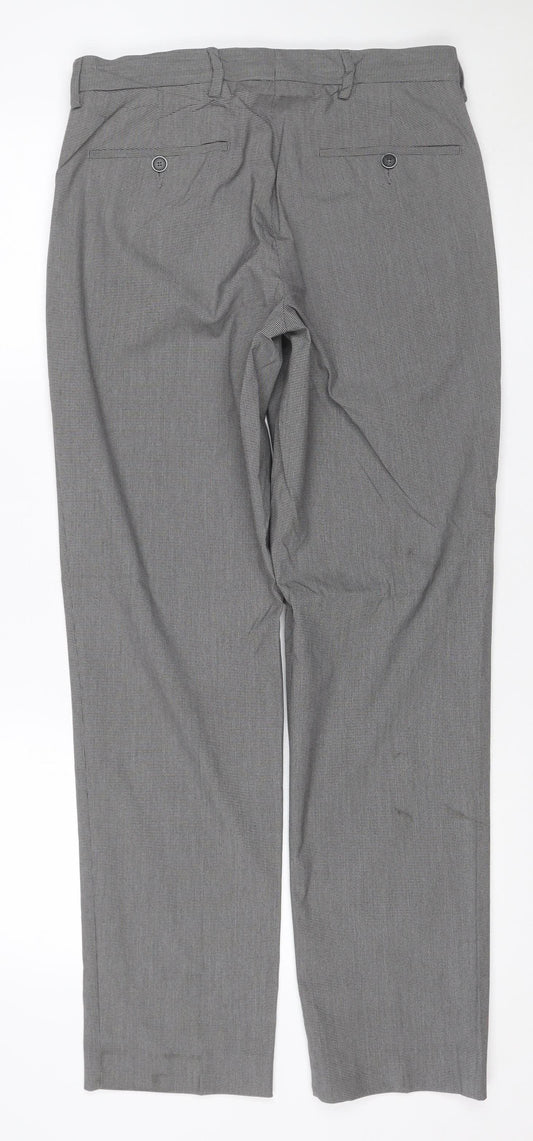 Marks and Spencer Men Grey 30R Regular Fit Check Dress Trousers