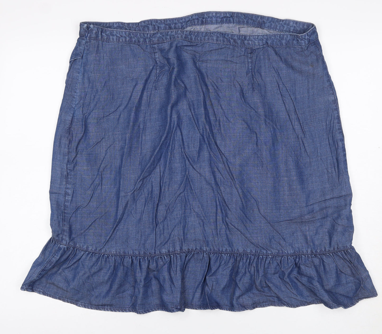Next Women Blue UK 20 Chambray Wrap Ruffle Knee Length Skirt