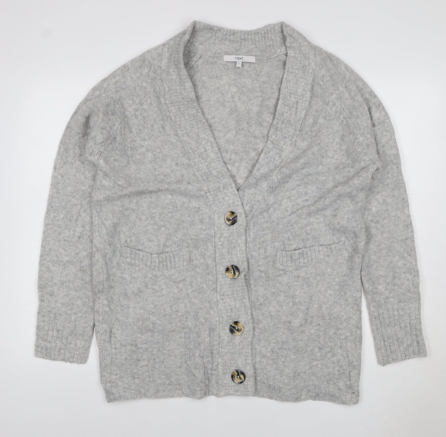 Next Women’s Grey S Button V-Neck Pocket Knit Cardigan