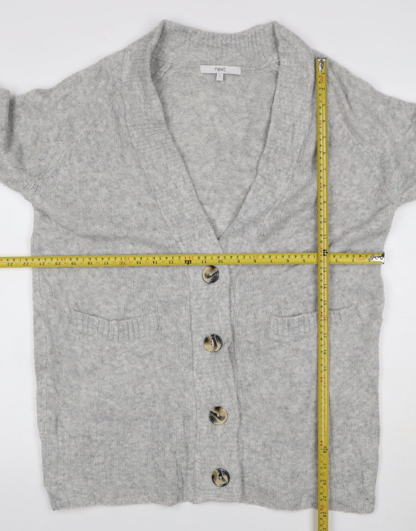 Next Women’s Grey S Button V-Neck Pocket Knit Cardigan