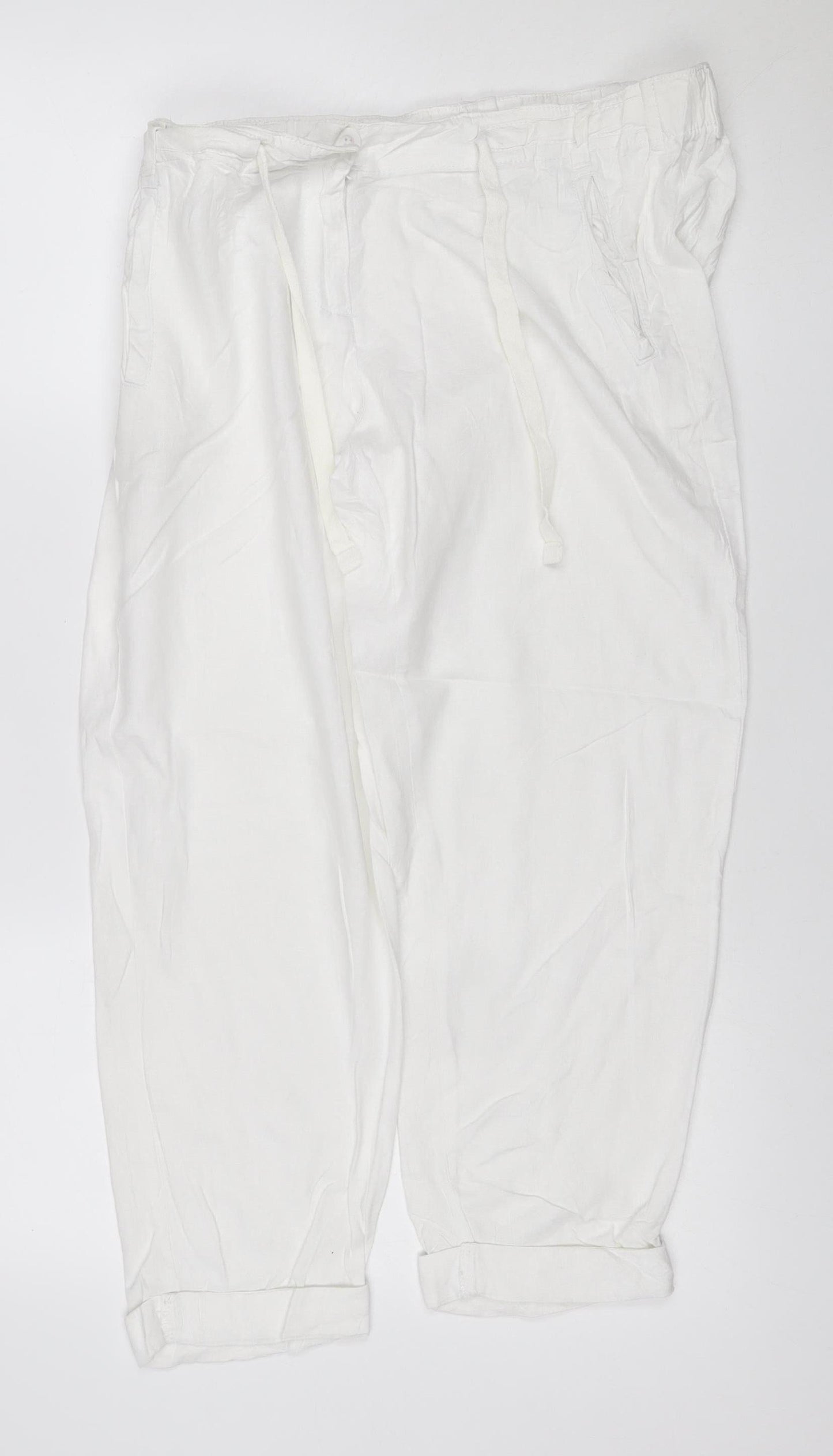 M&S Women’s White UK 12 Short Linen Blend Cargo Trousers