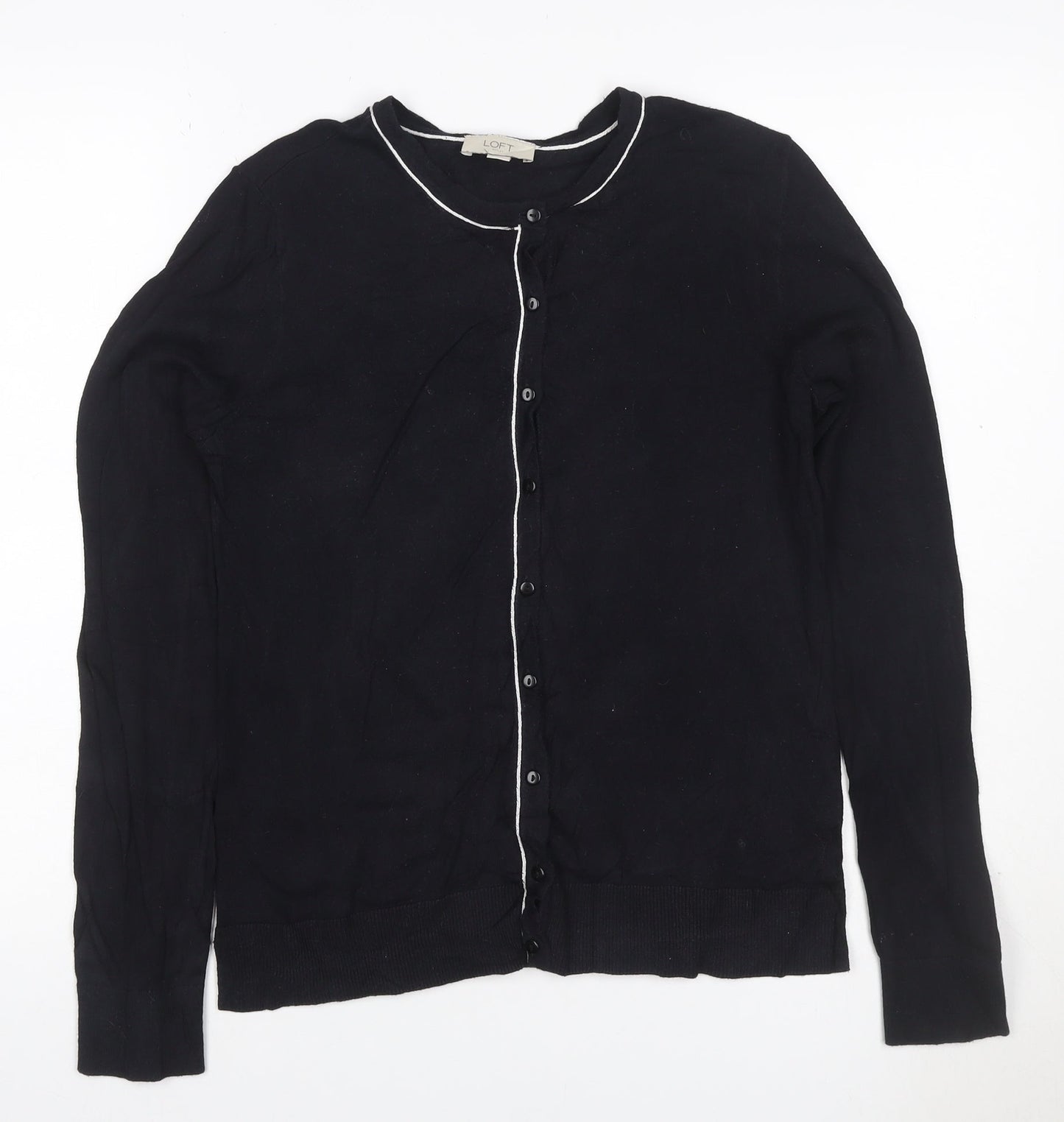 LOFT Women’s Black White Trim Cotton Button Cardigan Size S