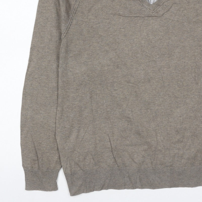 Next Women’s Brown V-Neck Mock Shirt Collar Knit Jumper Size M