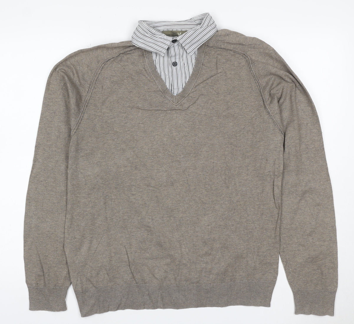 Next Women’s Brown V-Neck Mock Shirt Collar Knit Jumper Size M