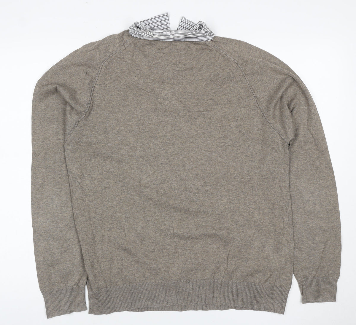 Next Women’s Brown V-Neck Mock Shirt Collar Knit Jumper Size M