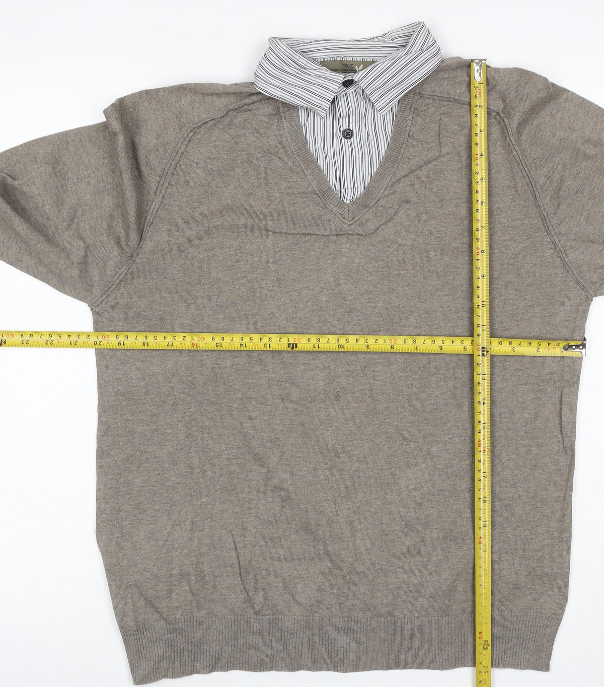 Next Women’s Brown V-Neck Mock Shirt Collar Knit Jumper Size M