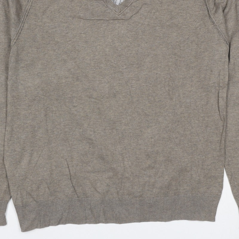 Next Women’s Brown V-Neck Mock Shirt Collar Knit Jumper Size M