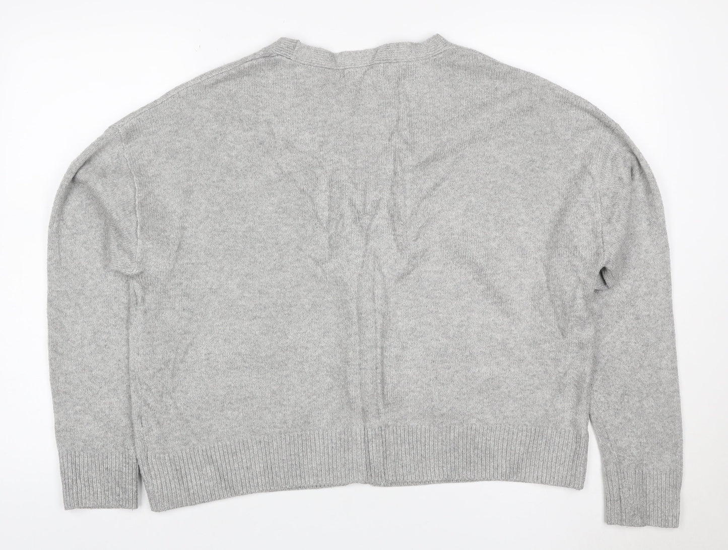 Marks and Spencer Women Grey M V-Neck Button Pocket Knit Cardigan