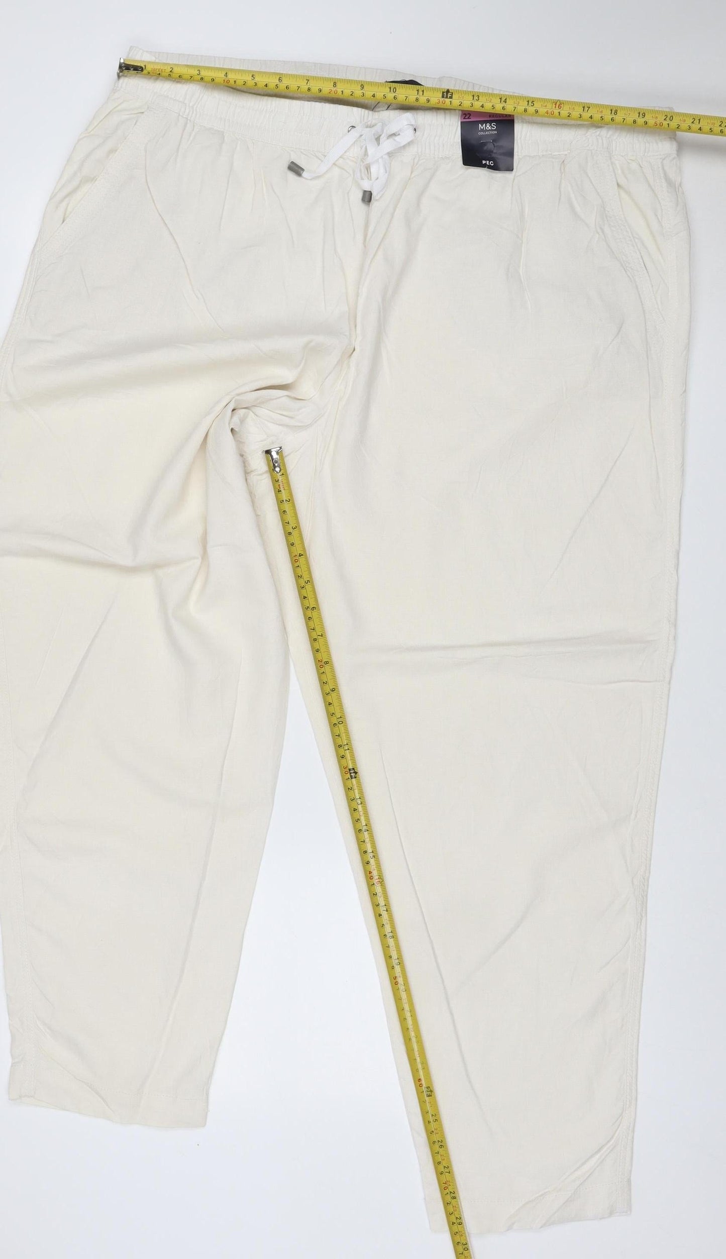 Marks & Spencer Women Ivory Size 22 Regular Cotton Drawstring Joggers