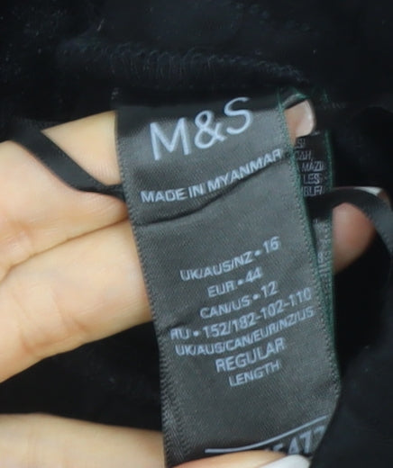 M&S Women’s Black UK 16 Regular Velvet Pocket Jogger Trousers