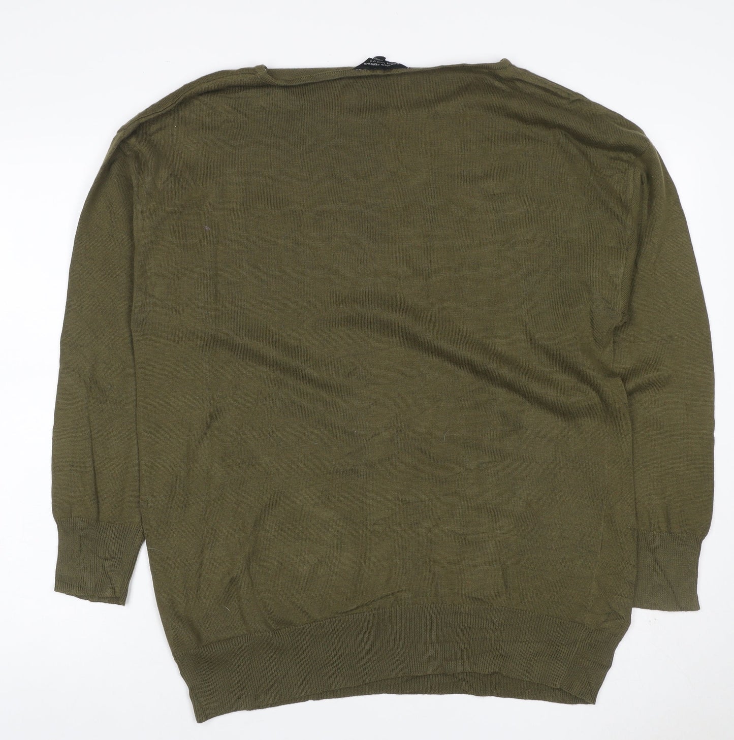 Dorothy Perkins Women Green Lace Trim Cotton Jumper UK 14 Long Sleeve