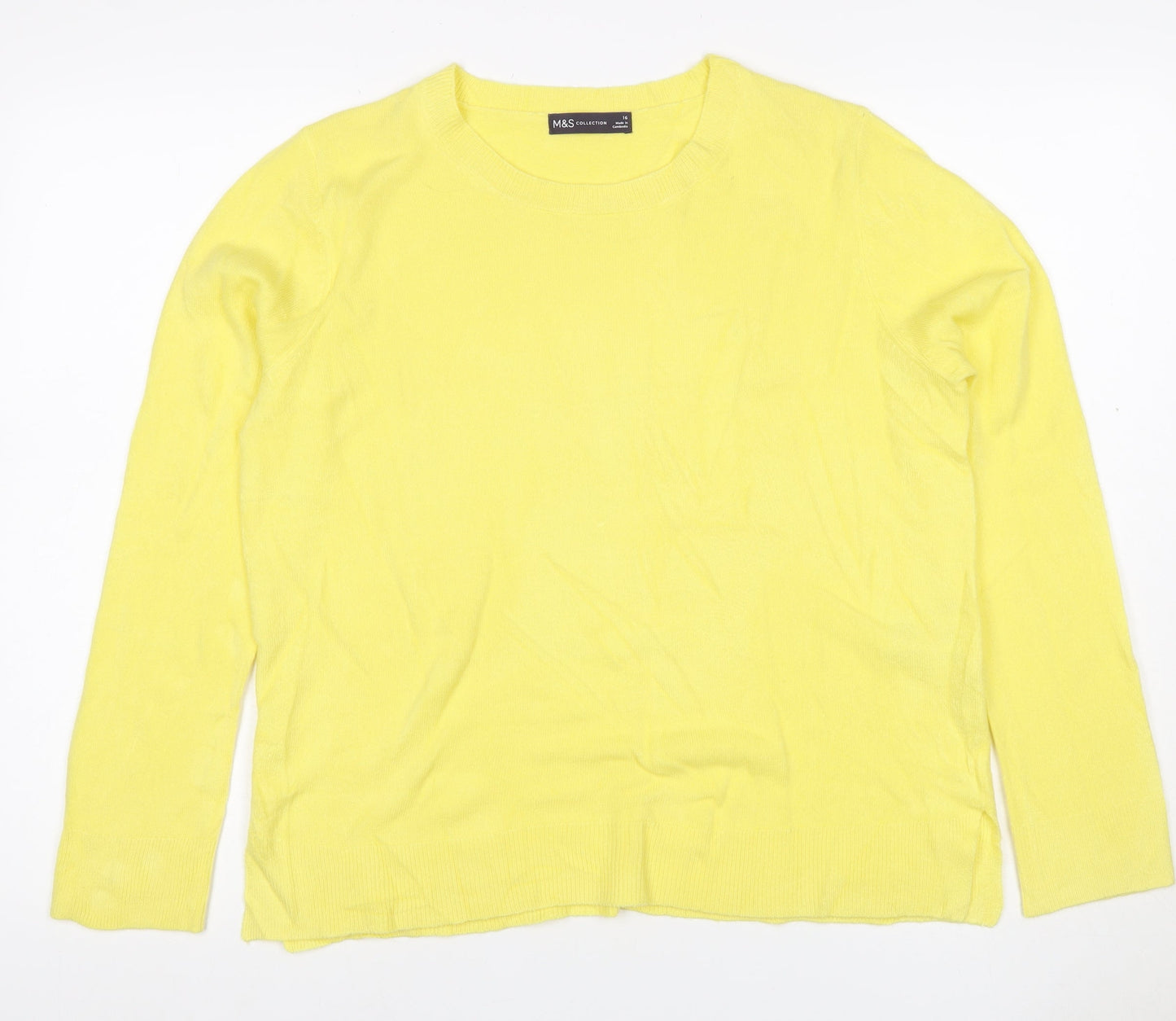 Marks and Spencer Women Yellow Size 16 Crew Neck Knit Pullover Jumper