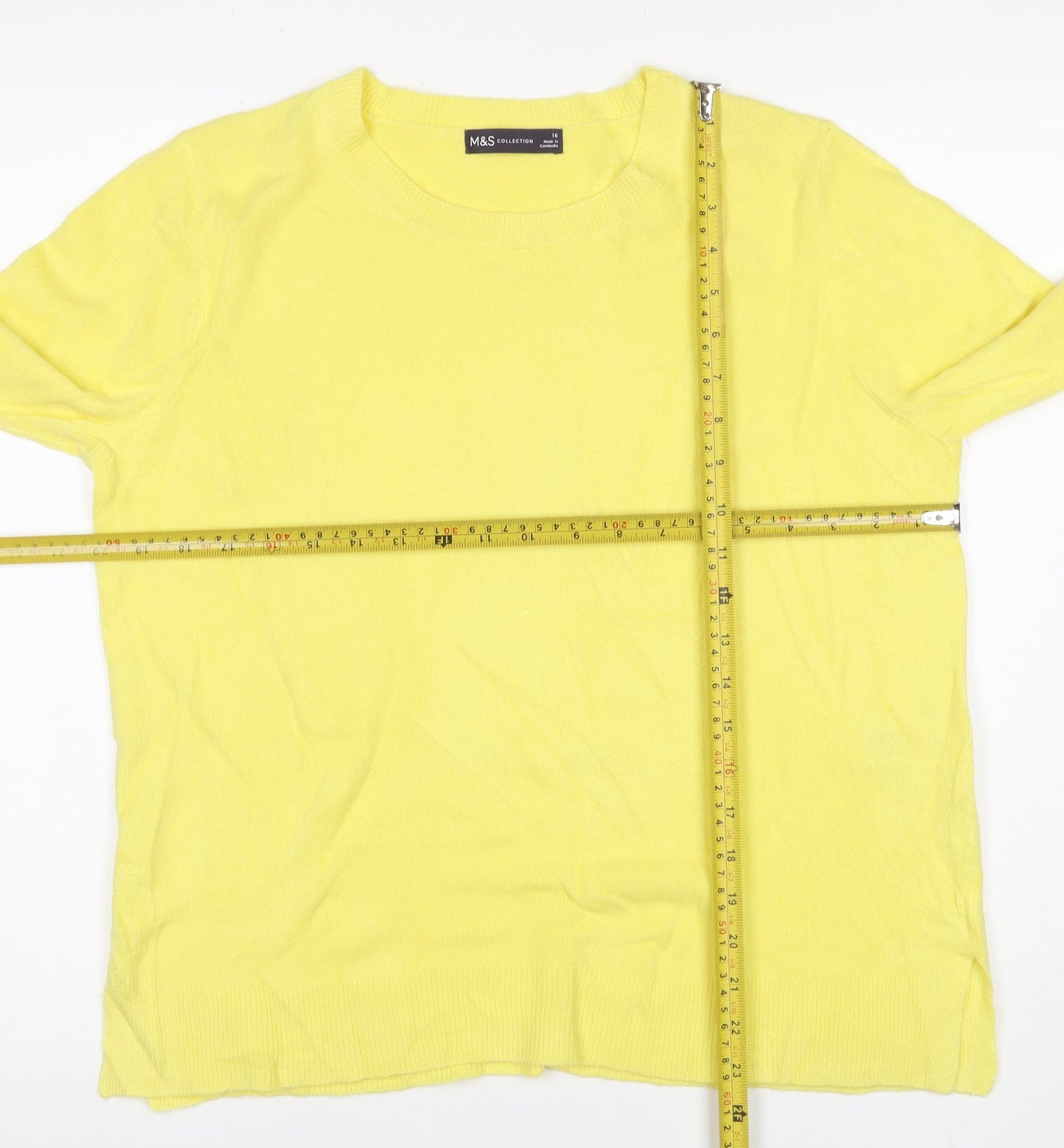 Marks and Spencer Women Yellow Size 16 Crew Neck Knit Pullover Jumper