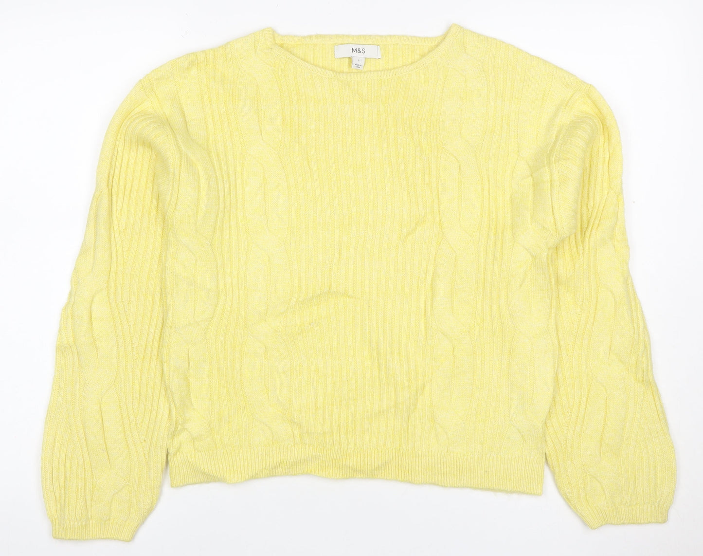 Marks and Spencer Women Yellow S Cable Knit Cashmere Blend Jumper