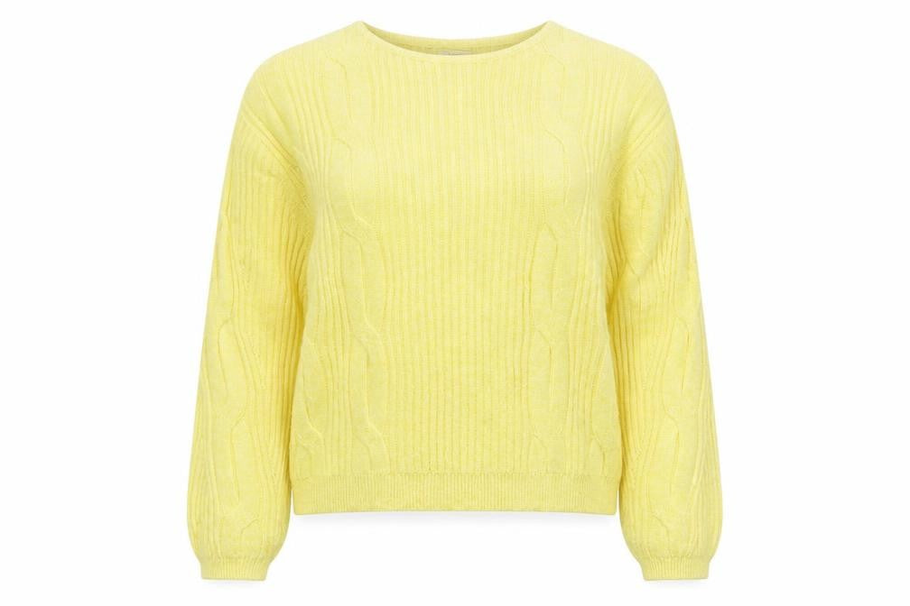 Marks and Spencer Women Yellow S Cable Knit Cashmere Blend Jumper