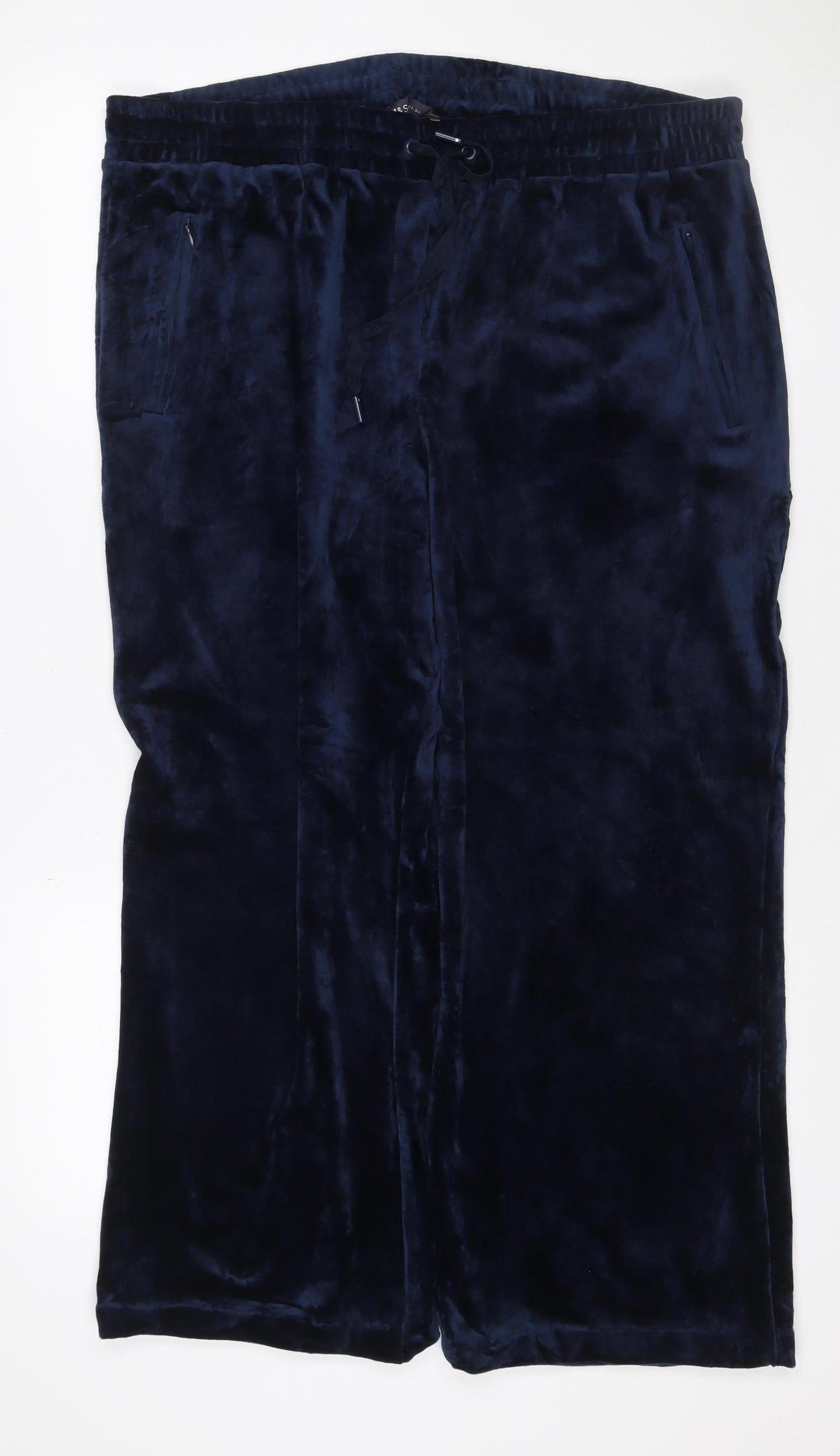 Marks & Spencer Women Blue UK 18 Short Velour Track Pants Drawstring