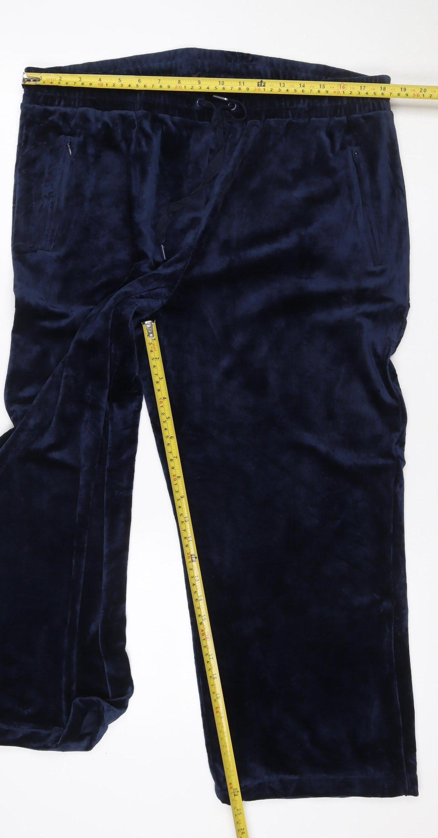 Marks & Spencer Women Blue UK 18 Short Velour Track Pants Drawstring