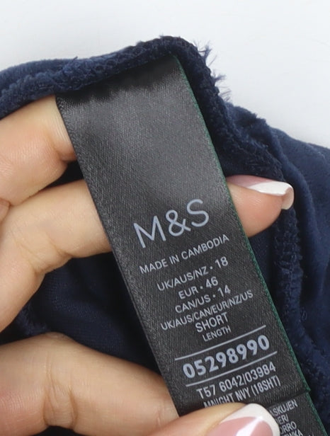Marks & Spencer Women Blue UK 18 Short Velour Track Pants Drawstring