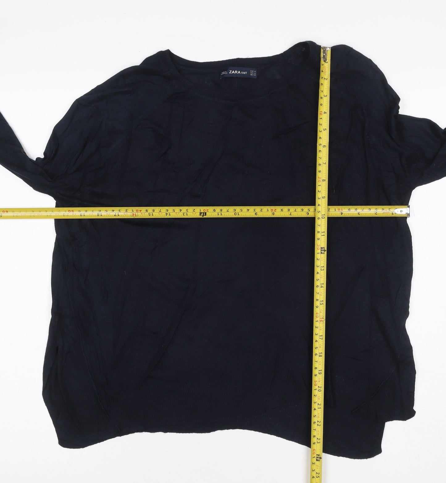 Zara Women’s Blue UK 12 Crew Neck Fine Knit Pullover Jumper