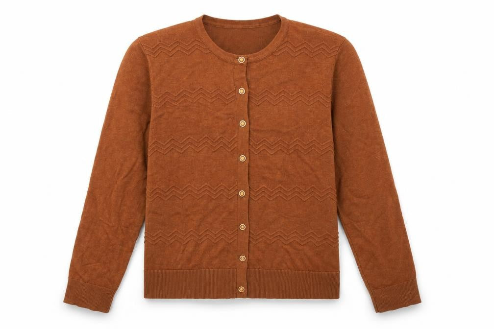 Tenney Rose Women’s Brown L Button Geometric Knit Cardigan