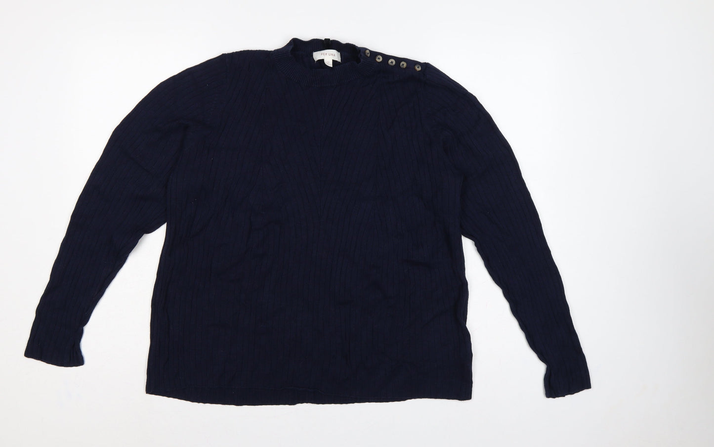Per Una Women’s Blue UK 18 Rib Knit Button Shoulder Jumper
