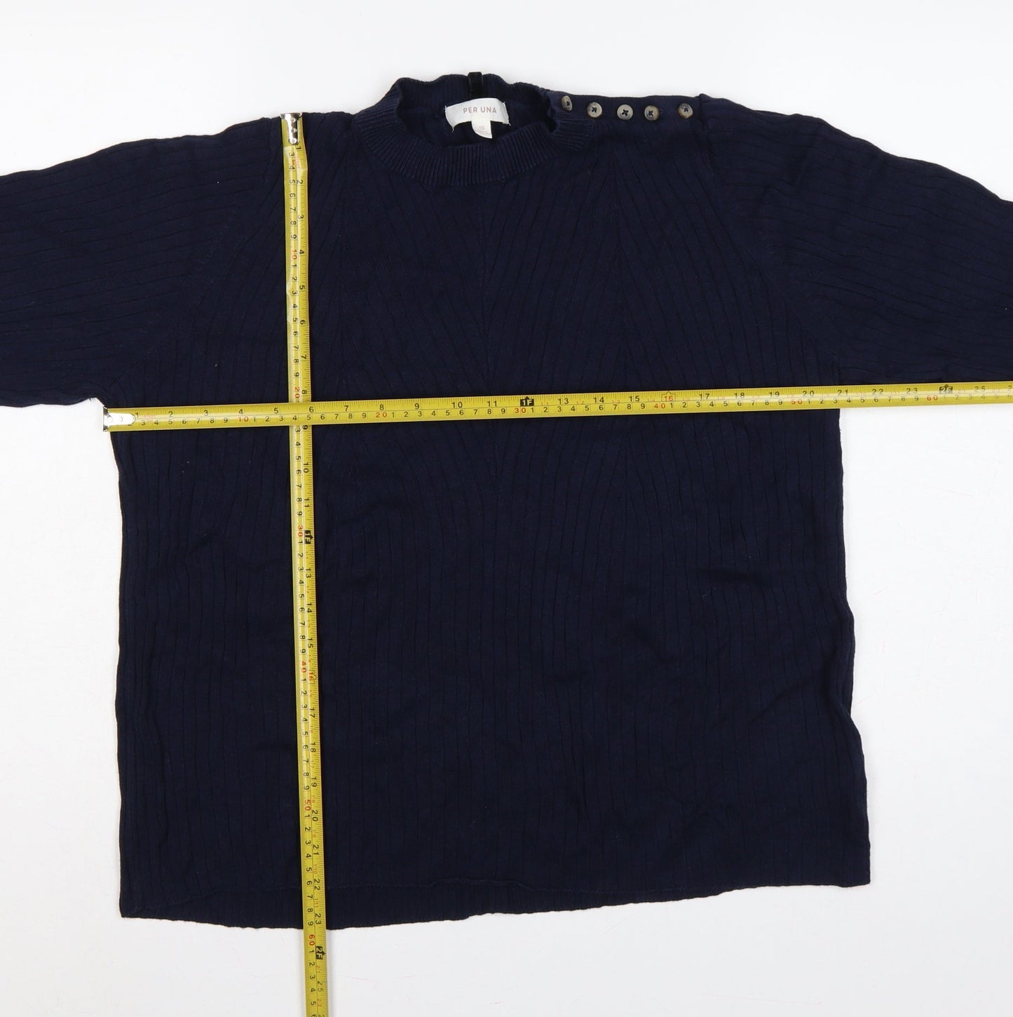 Per Una Women’s Blue UK 18 Rib Knit Button Shoulder Jumper