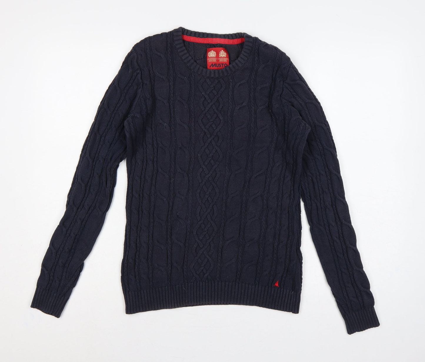 Musto Women’s Blue UK 12 Cable-Knit Cotton Crew Neck Pullover Jumper