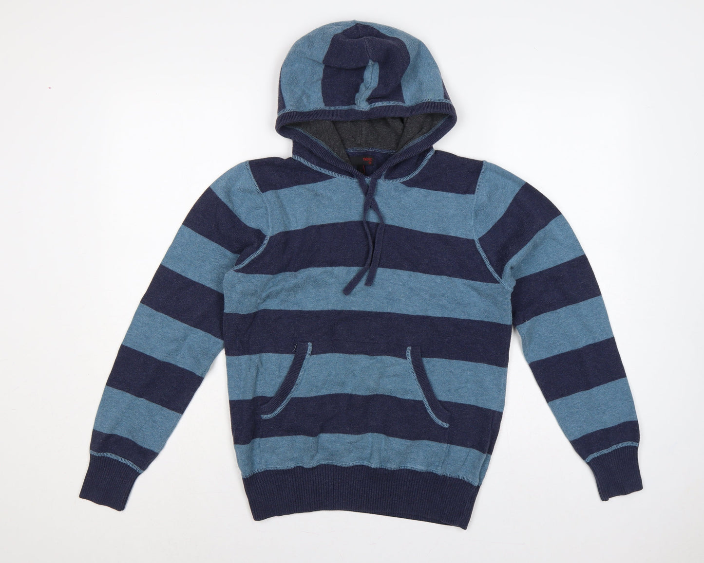 Next Men’s Blue Striped Hooded Pullover Jumper S Cotton Knit