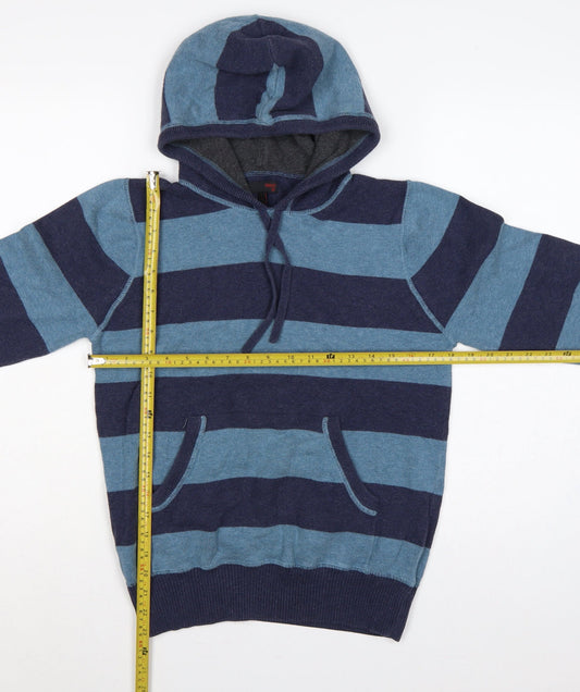 Next Men’s Blue Striped Hooded Pullover Jumper S Cotton Knit