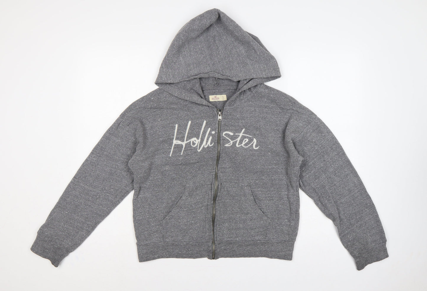 Hollister Women Grey S Full Zip Hooded Logo Fleece Hoodie