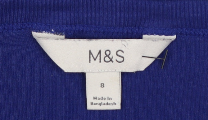 Marks and Spencer Women’s Blue Size 8 Ribbed V-Neck Henley Top