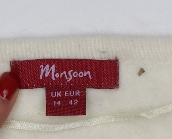 Monsoon Women’s Ivory Angora Blend Open Cardigan UK 14 Long Sleeve