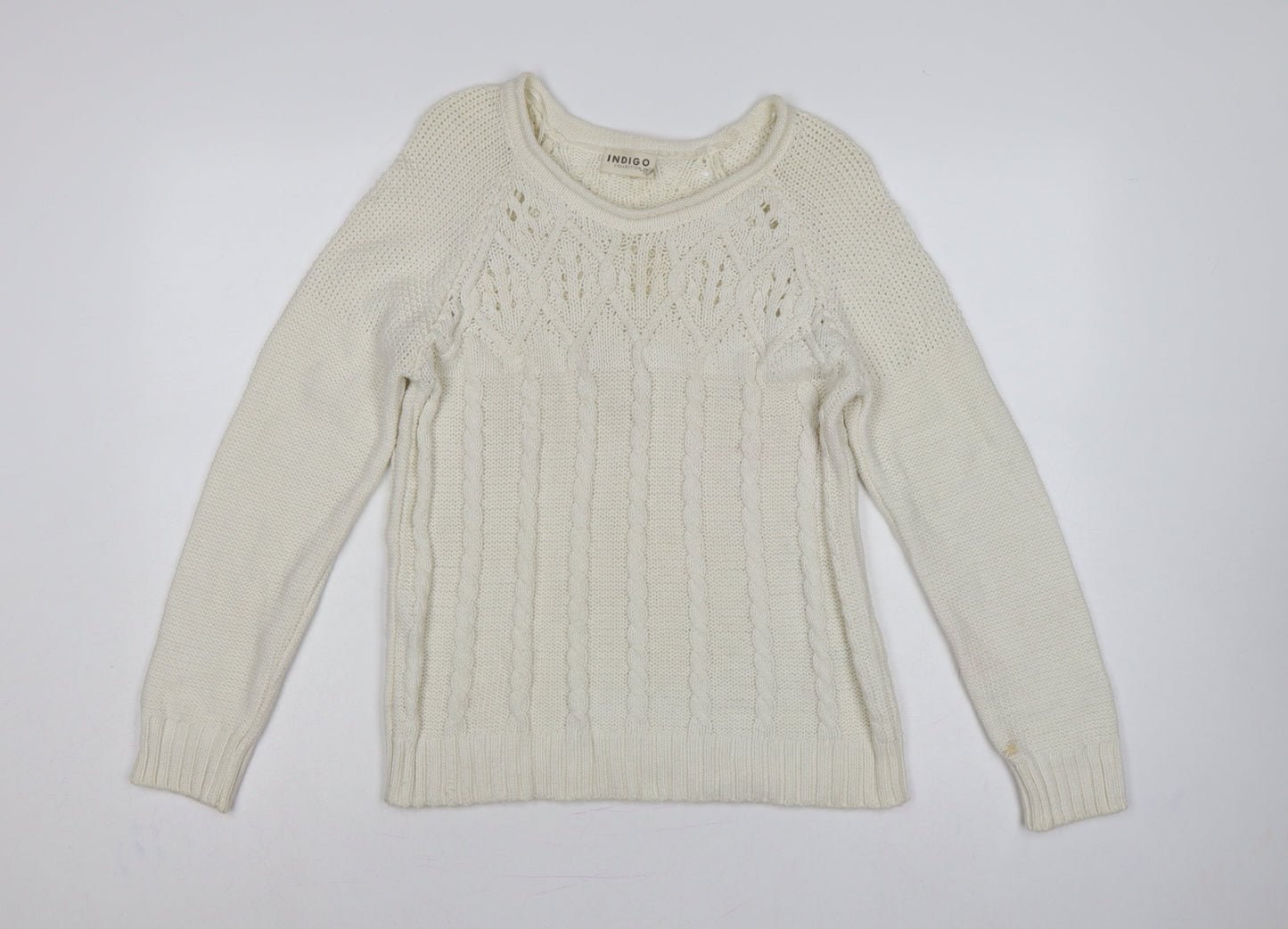 Marks and Spencer Women Ivory UK 12 Cable Knit Round Neck Jumper