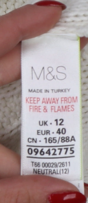 Marks and Spencer Women Ivory UK 12 Cable Knit Round Neck Jumper