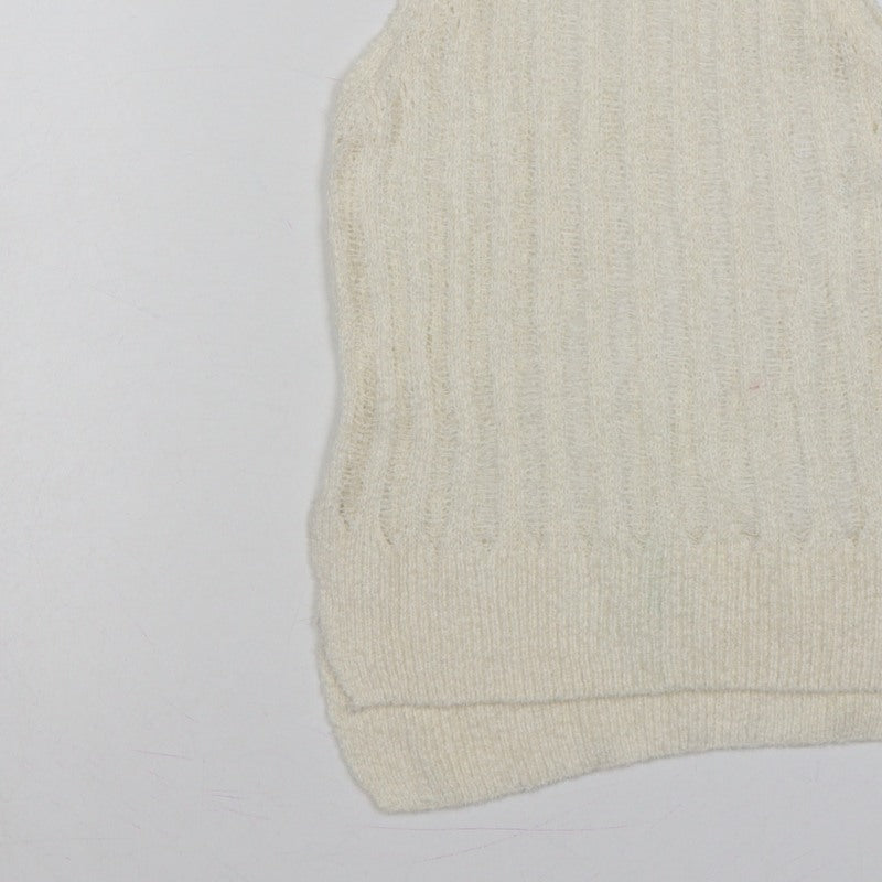 Zara Women Ivory S Sleeveless Knit Sheer Scoop Neck Tank Top