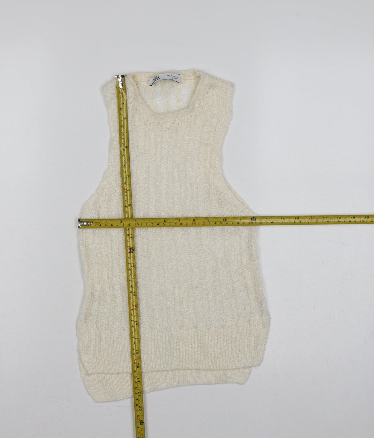 Zara Women Ivory S Sleeveless Knit Sheer Scoop Neck Tank Top