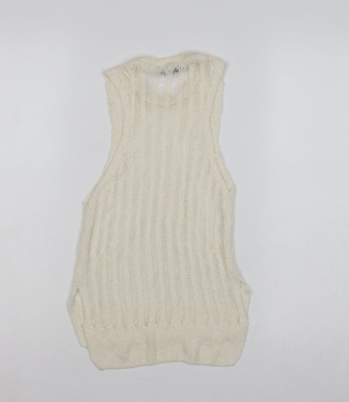 Zara Women Ivory S Sleeveless Knit Sheer Scoop Neck Tank Top