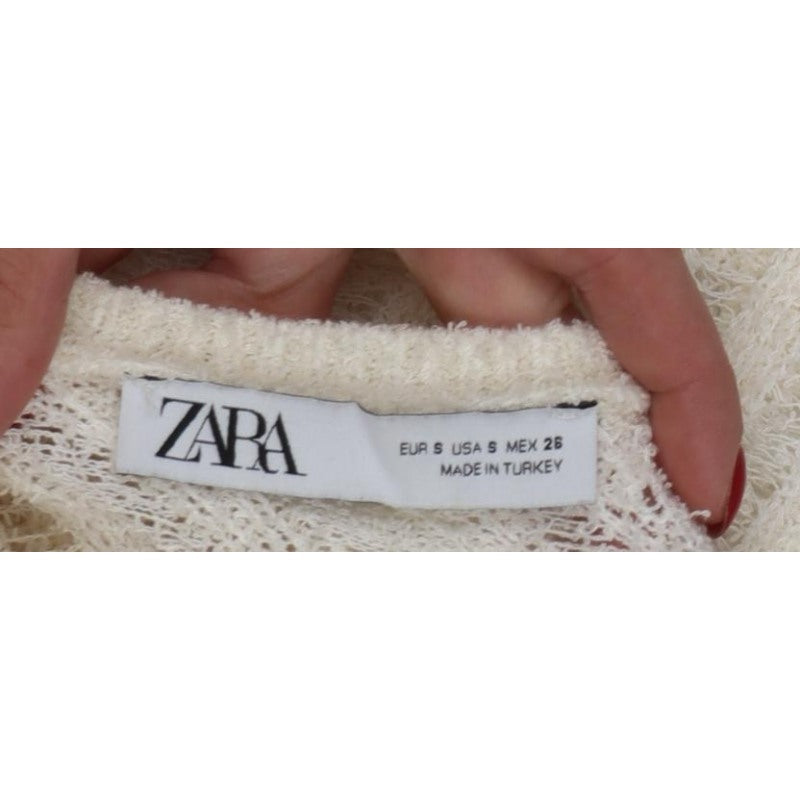 Zara Women Ivory S Sleeveless Knit Sheer Scoop Neck Tank Top