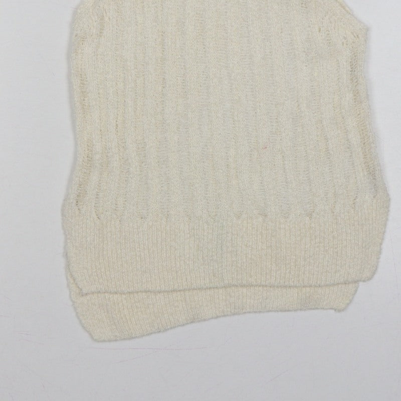 Zara Women Ivory S Sleeveless Knit Sheer Scoop Neck Tank Top