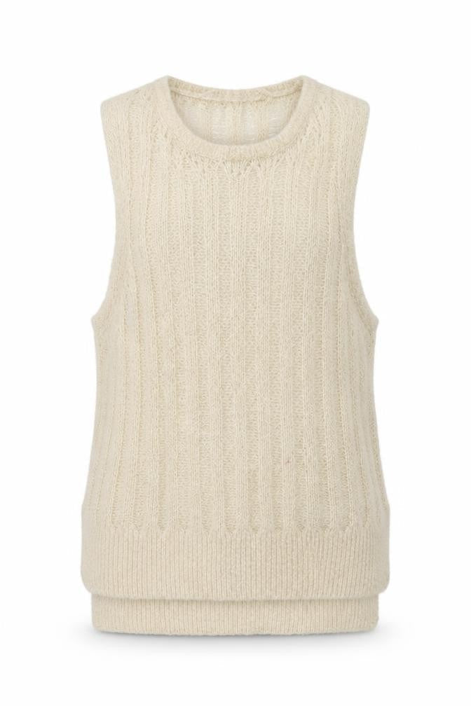 Zara Women Ivory S Sleeveless Knit Sheer Scoop Neck Tank Top