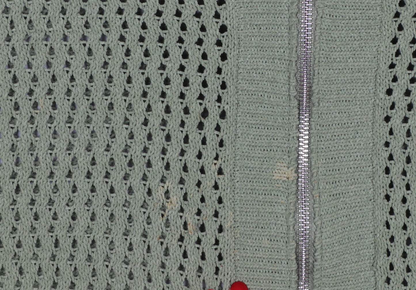 Greige Women Green M Full Zip Open Knit Collared Jumper