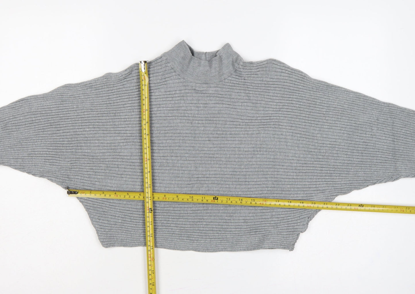 New Look Women Grey M Rib Knit Mock Neck Cropped Jumper